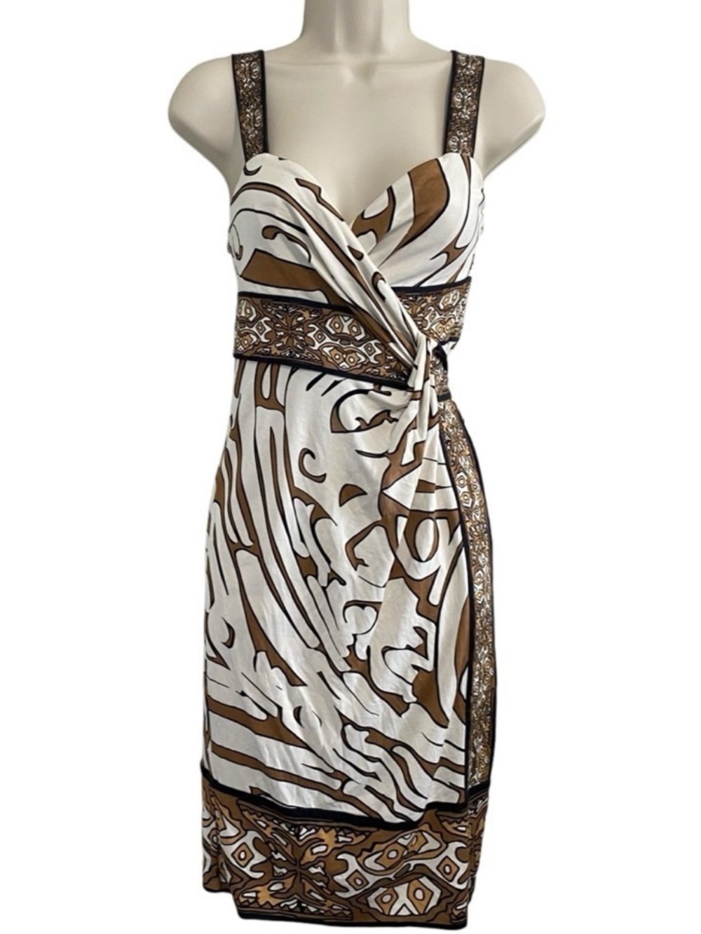 Diane Von Furstenberg Ivory/Brown Wrap Dress (size 0)